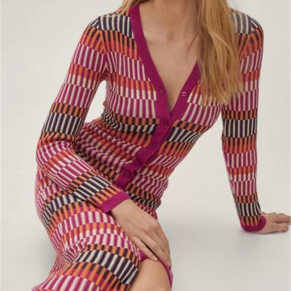 NASTY GAL collection contrast stripe Button knitted Maxi dress size small